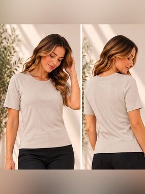 Splendid Ribbed Short Sleeve Crew Neck Top White Medium